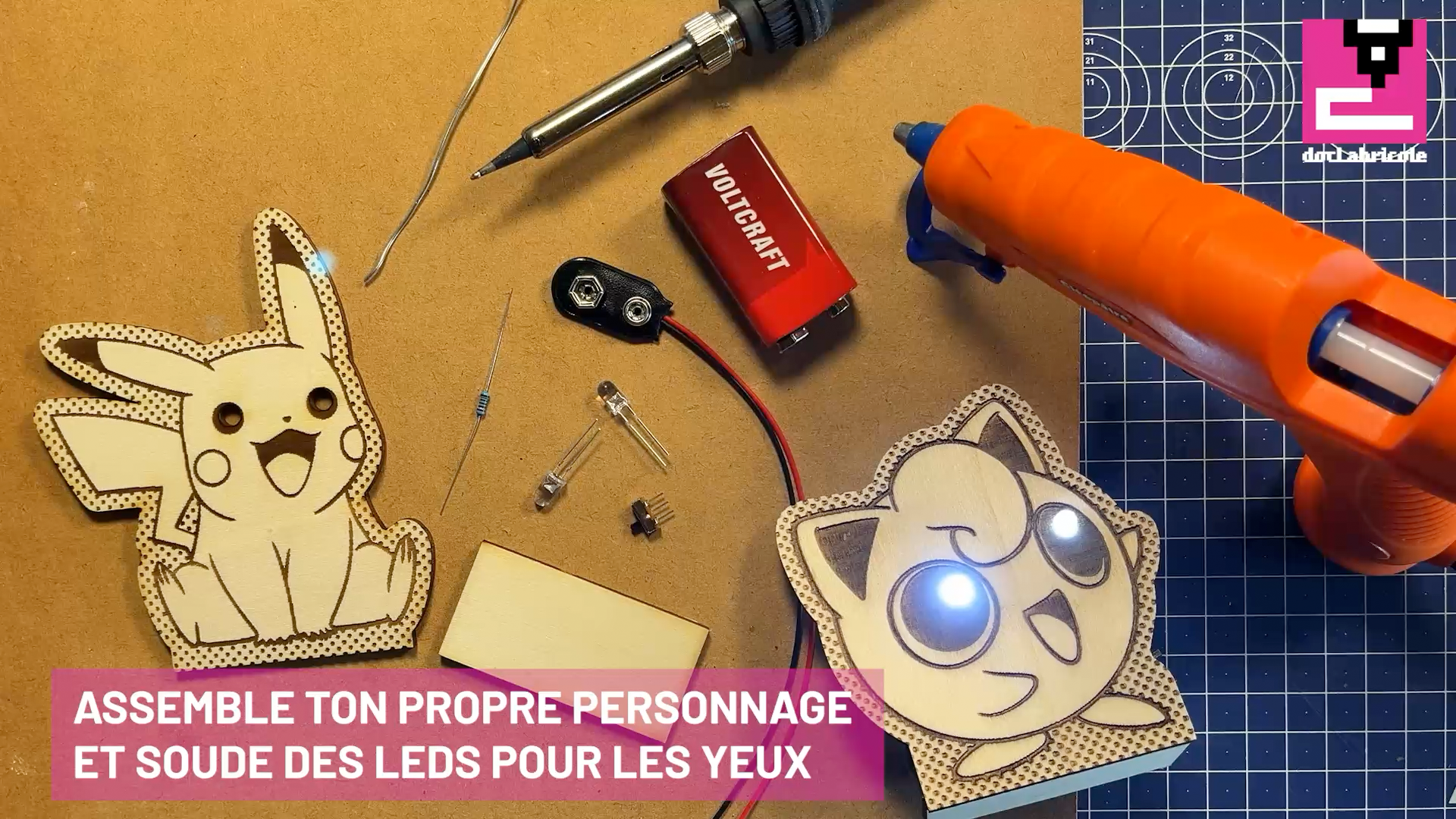 Cette projet a été conçu par Doc'Labricole (Guillaume Reymond) pour donner envie à tou·tes d'aller bricoler dans un fablab tout en apprenant à souder quelques composants électroniques